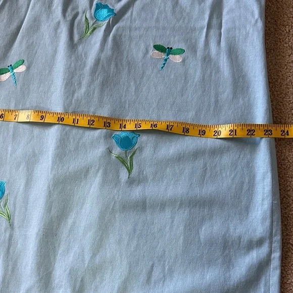 Vintage Scoop Neck Linen Blend Blue Sheath Midi Dress Sleeveless Tulips  XL - Picture 6 of 9